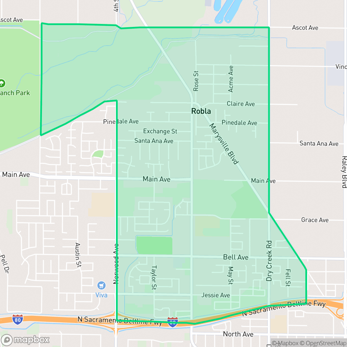 Map showing the location of Robla, Sacramento, CA