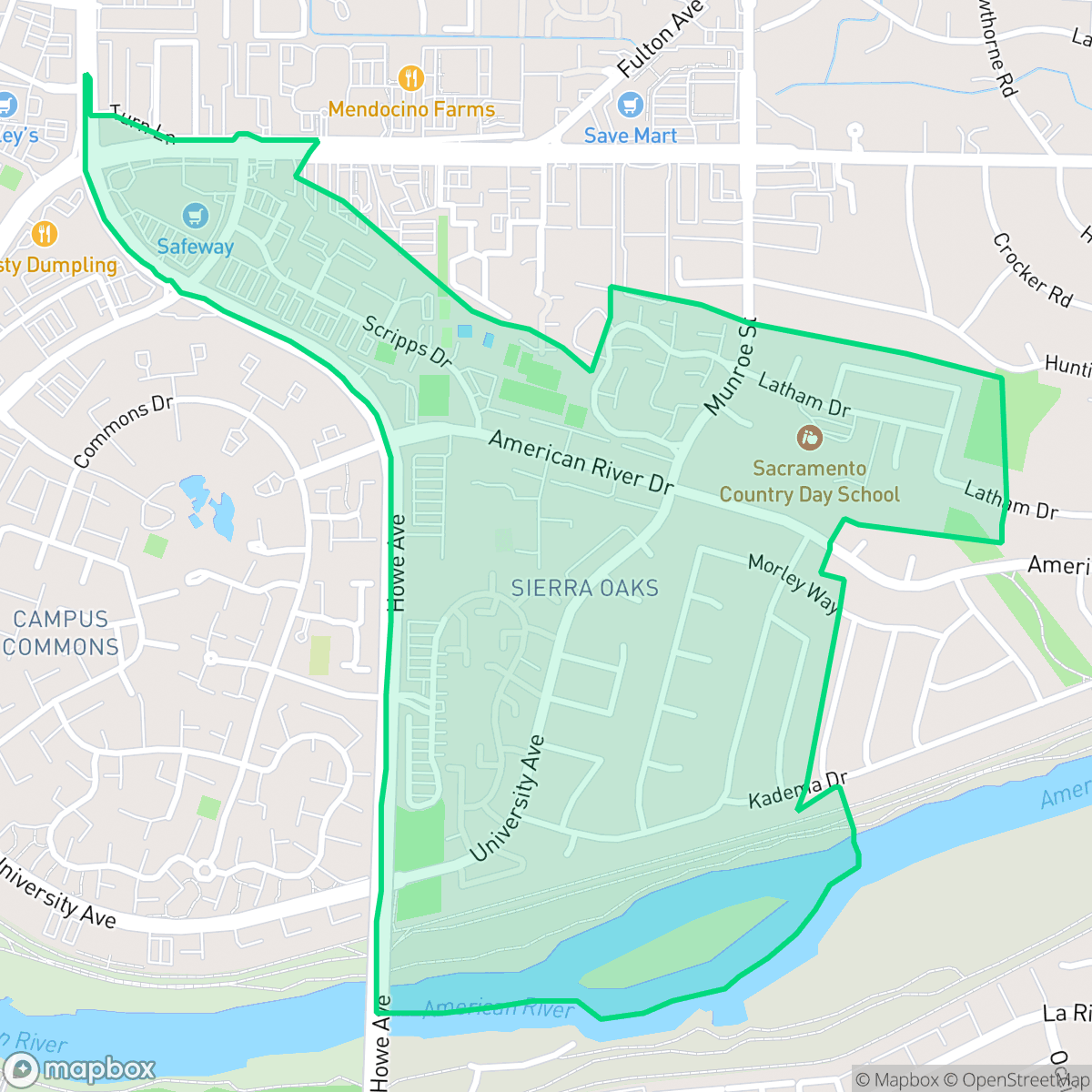Map showing the location of Sierra Oaks, Sacramento, CA