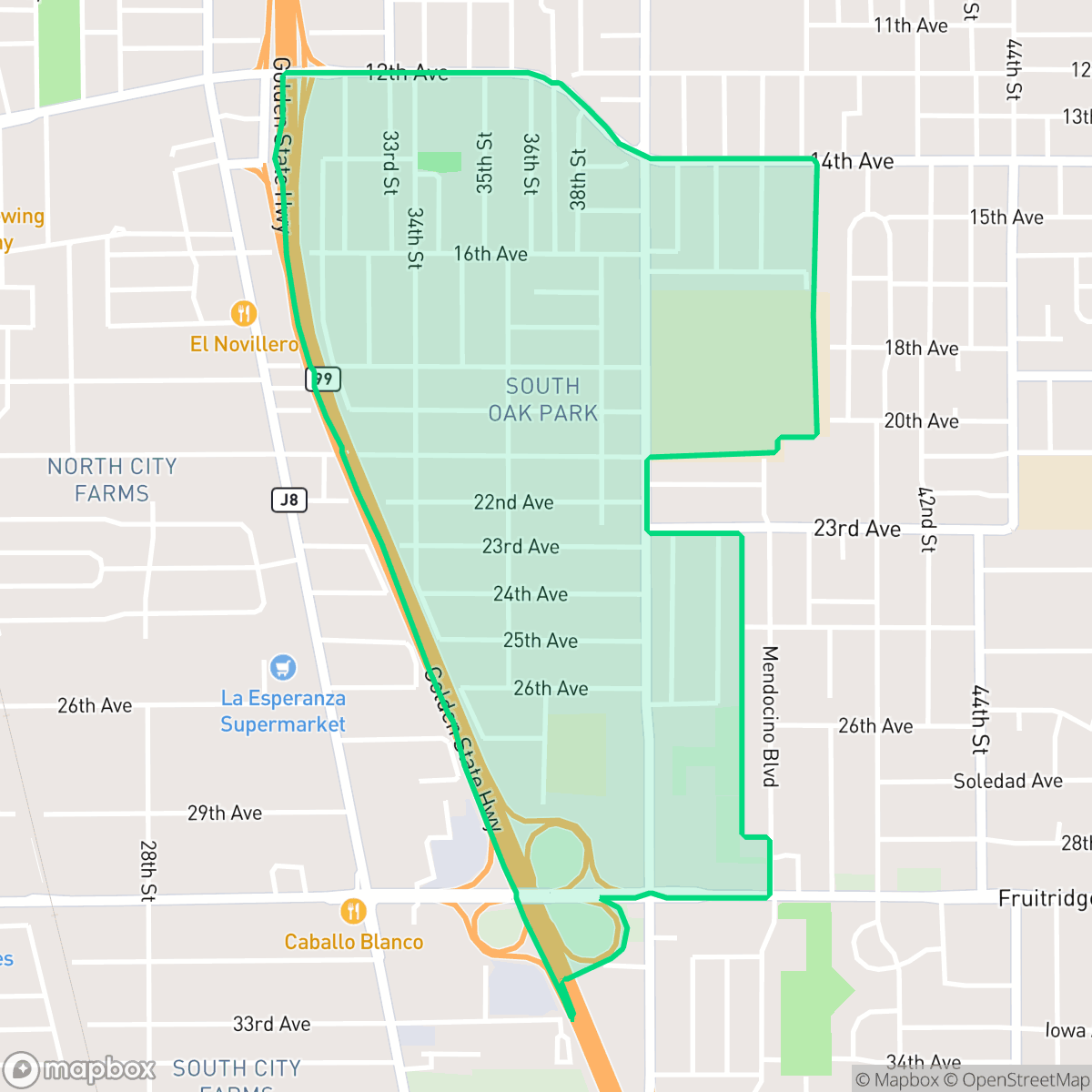 Map showing the location of South Oak Park, Sacramento, CA