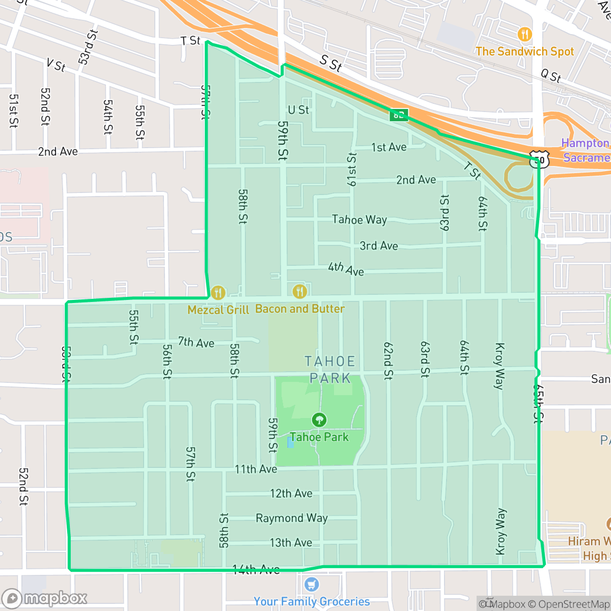 Map showing the location of Tahoe Park, Sacramento, CA
