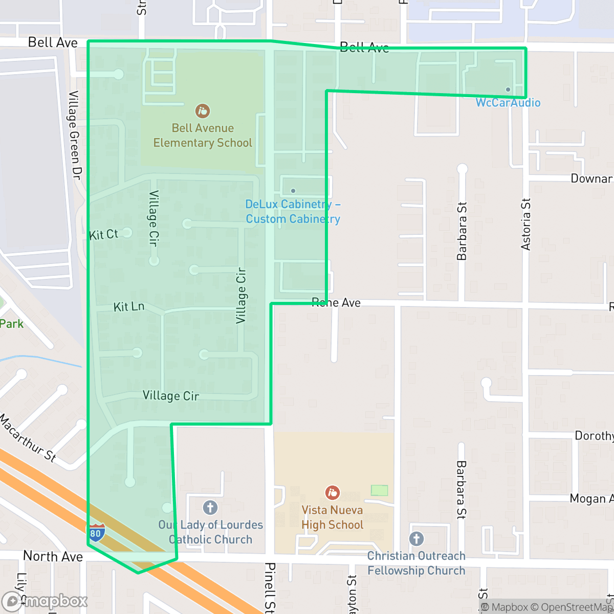 Map showing the location of Village Green, Sacramento, CA