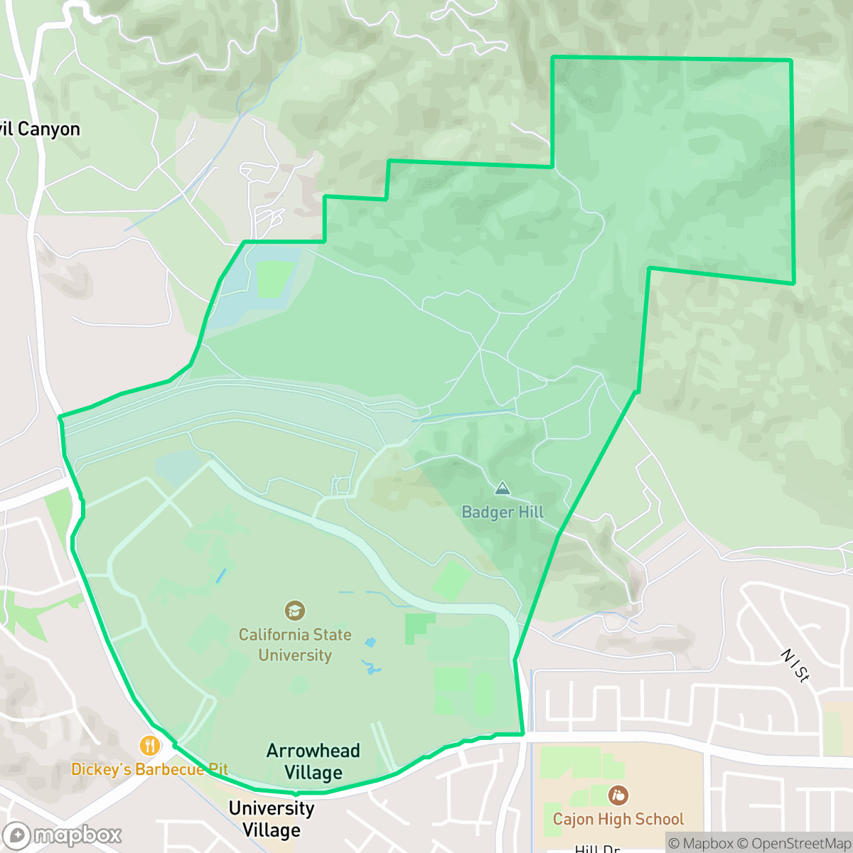 Map showing the location of California State College San Bernardino, San Bernardino, CA
