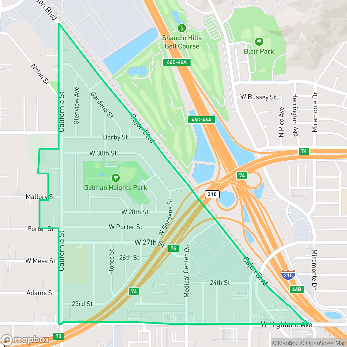 Map showing the location of Delman, San Bernardino, CA
