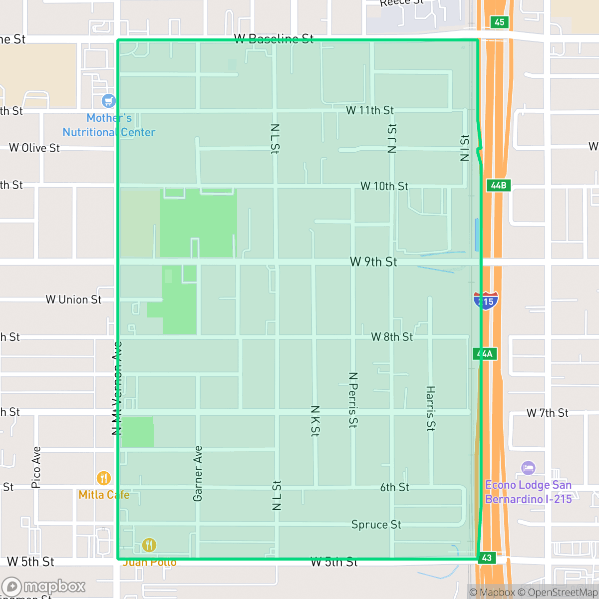 Map showing the location of La Plaza, San Bernardino, CA