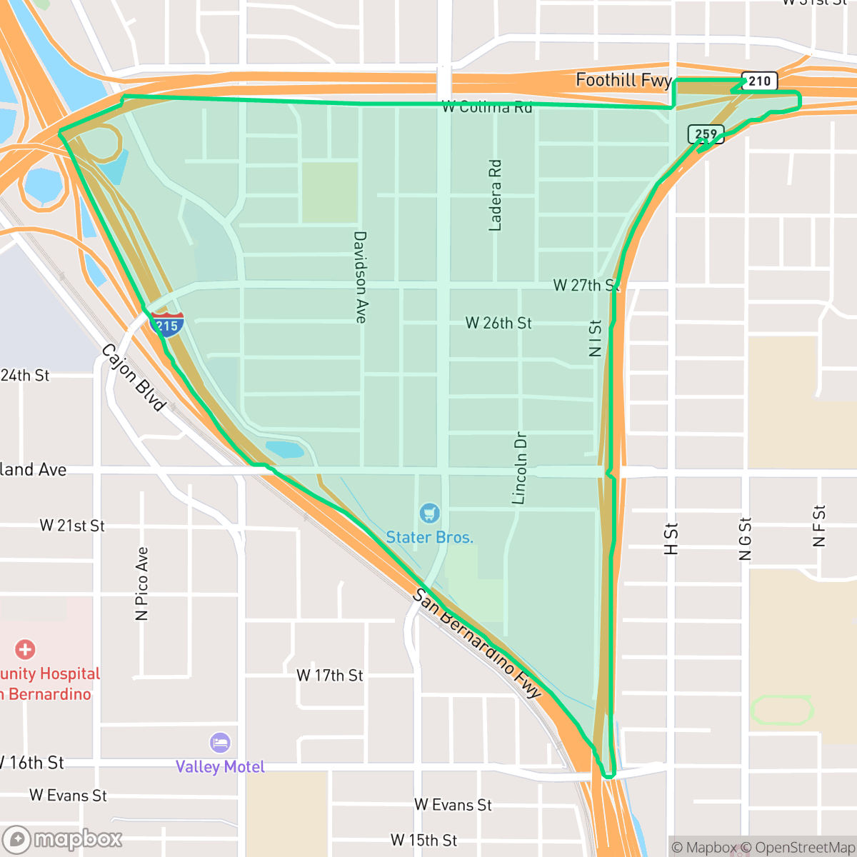 Map showing the location of Muscupiabe, San Bernardino, CA