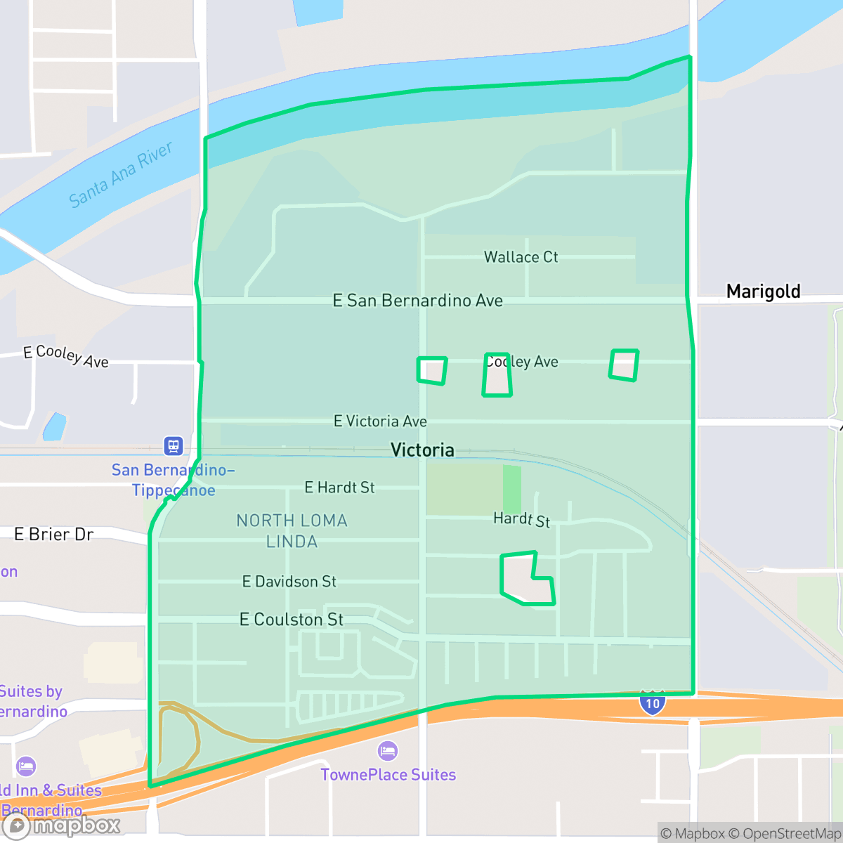 Map showing the location of Riverview, San Bernardino, CA