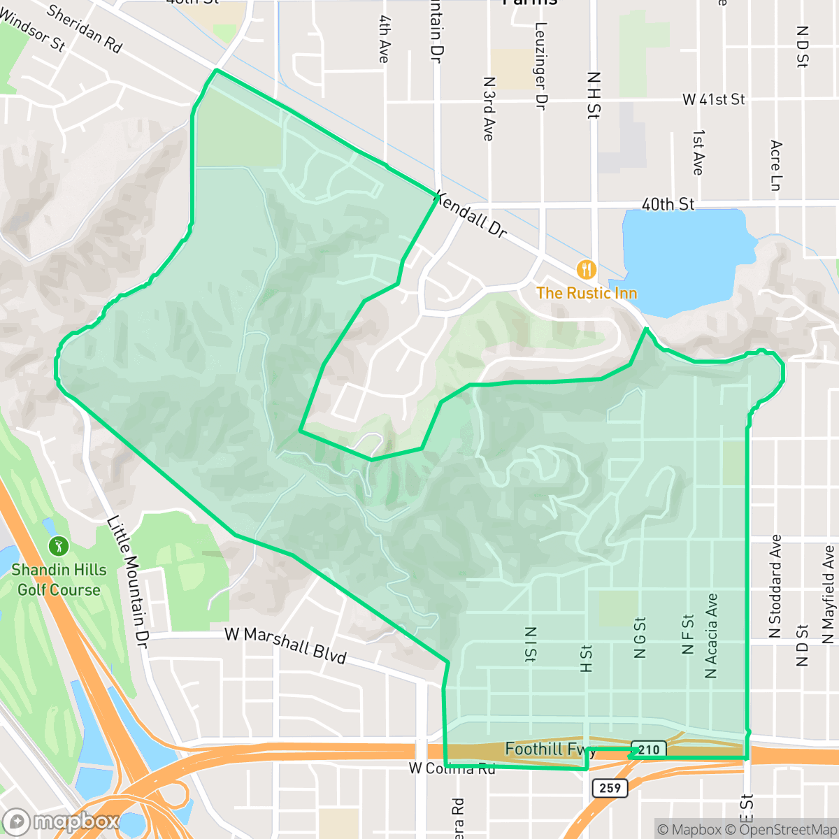 Map showing the location of Shandin Hills, San Bernardino, CA