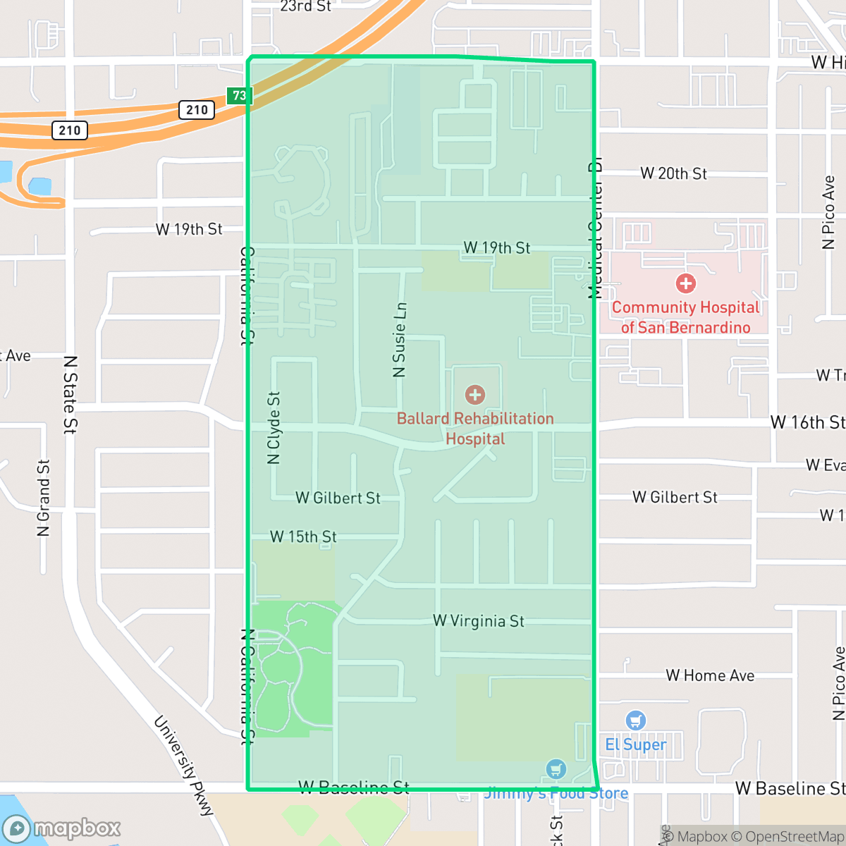 Map showing the location of Shirrells, San Bernardino, CA