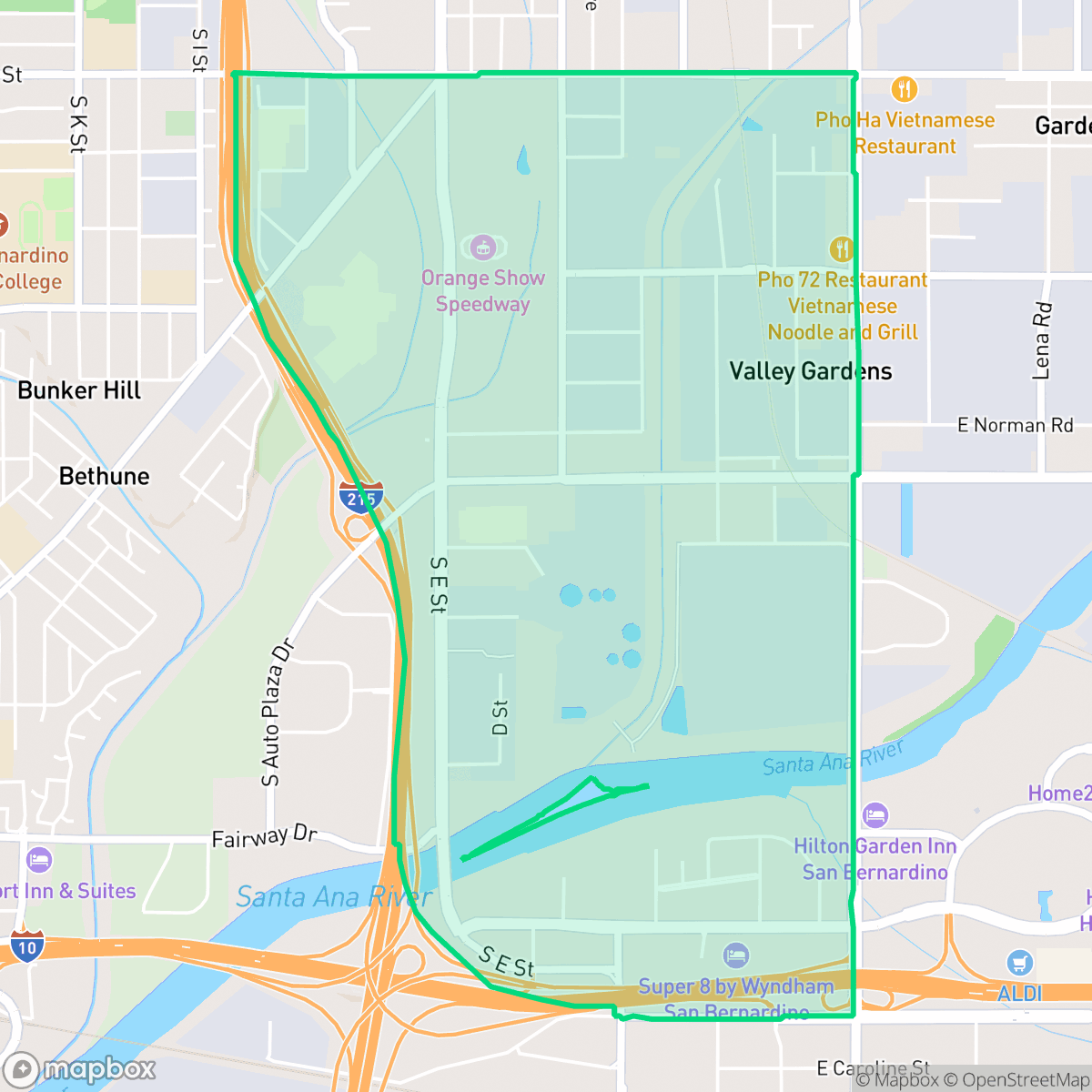 Map showing the location of Show Place, San Bernardino, CA