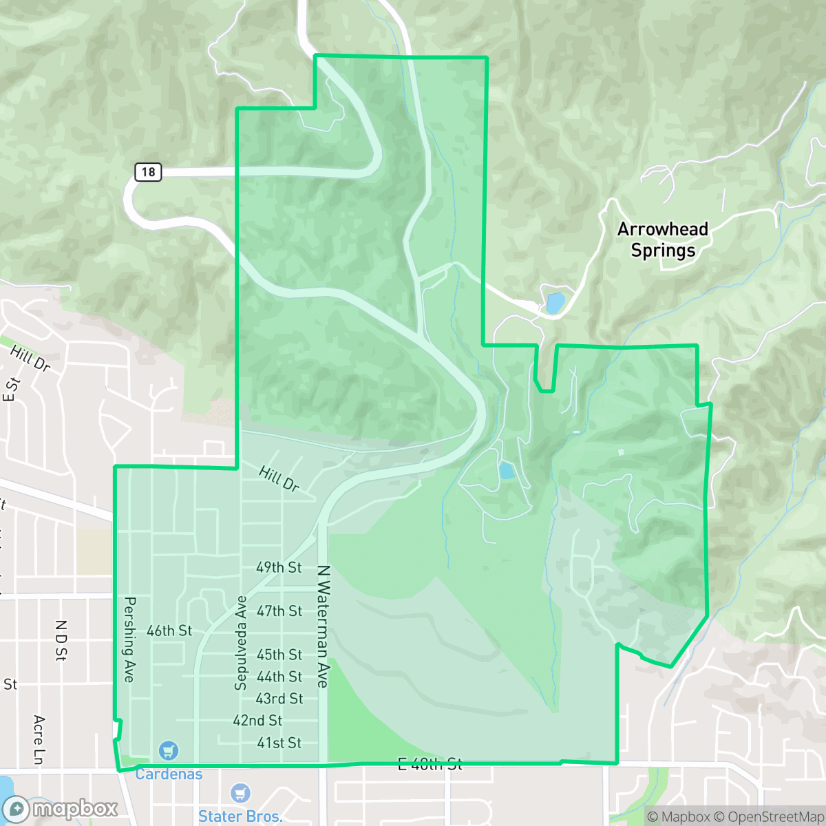 Map showing the location of Wildwood Park, San Bernardino, CA