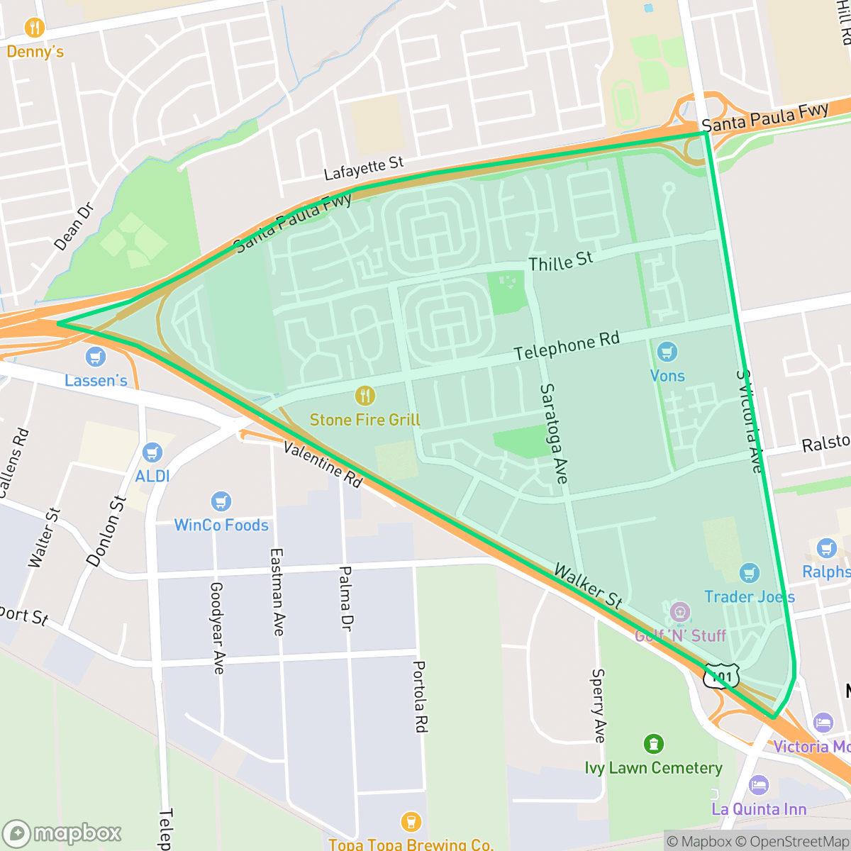 Map showing the location of Thille, San Buenaventura (Ventura), CA