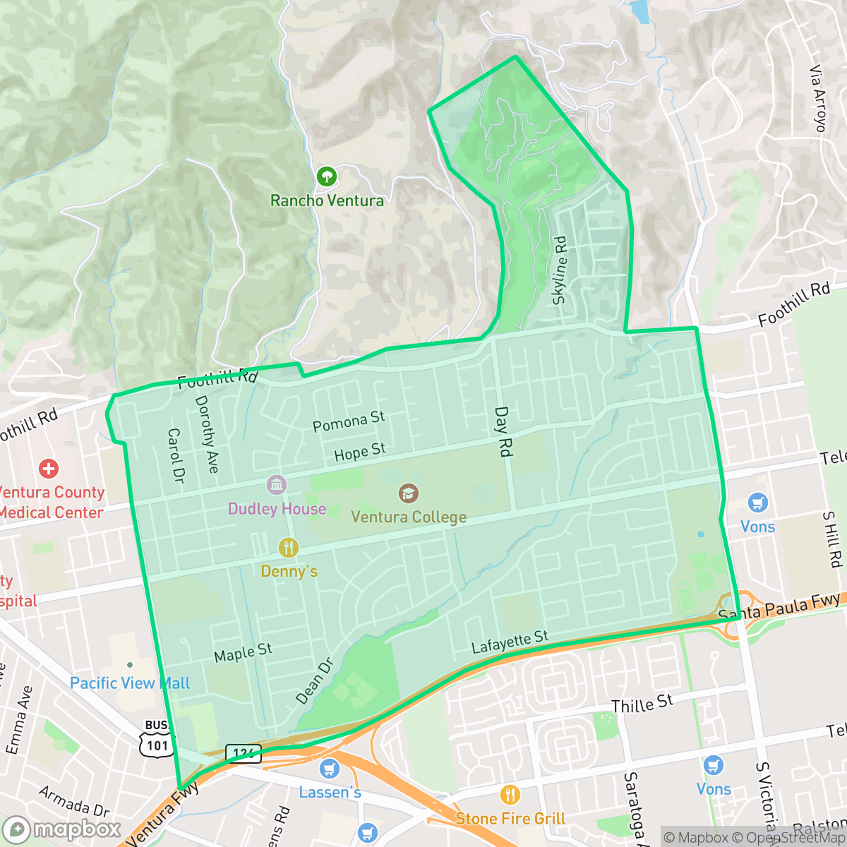 Map showing the location of Ventura College, San Buenaventura (Ventura), CA