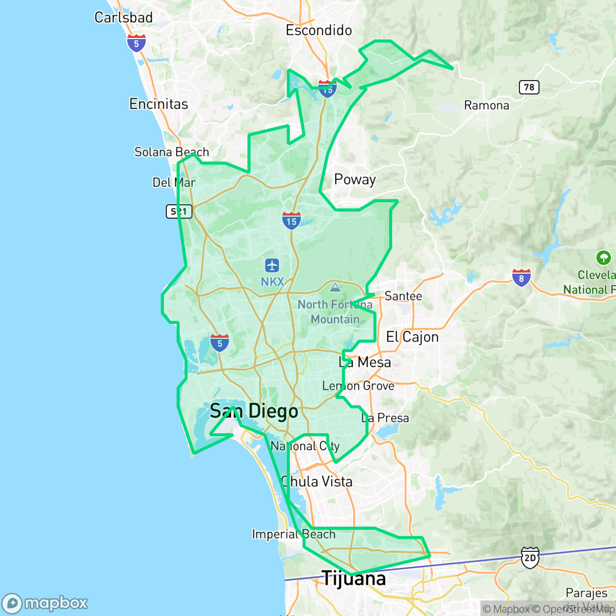 Map showing the location of San Diego, CA — coverage area
