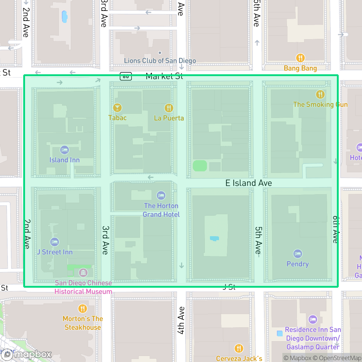 Map showing the location of Asian Pacific Thematic Historic District, San Diego, CA