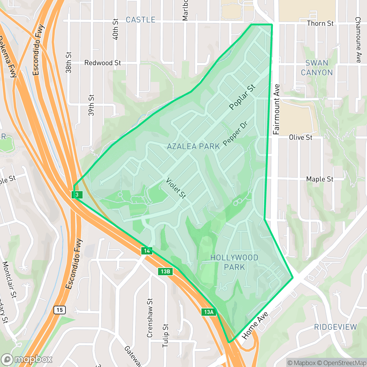 Map showing the location of Azalea-Hollywood Park, San Diego, CA