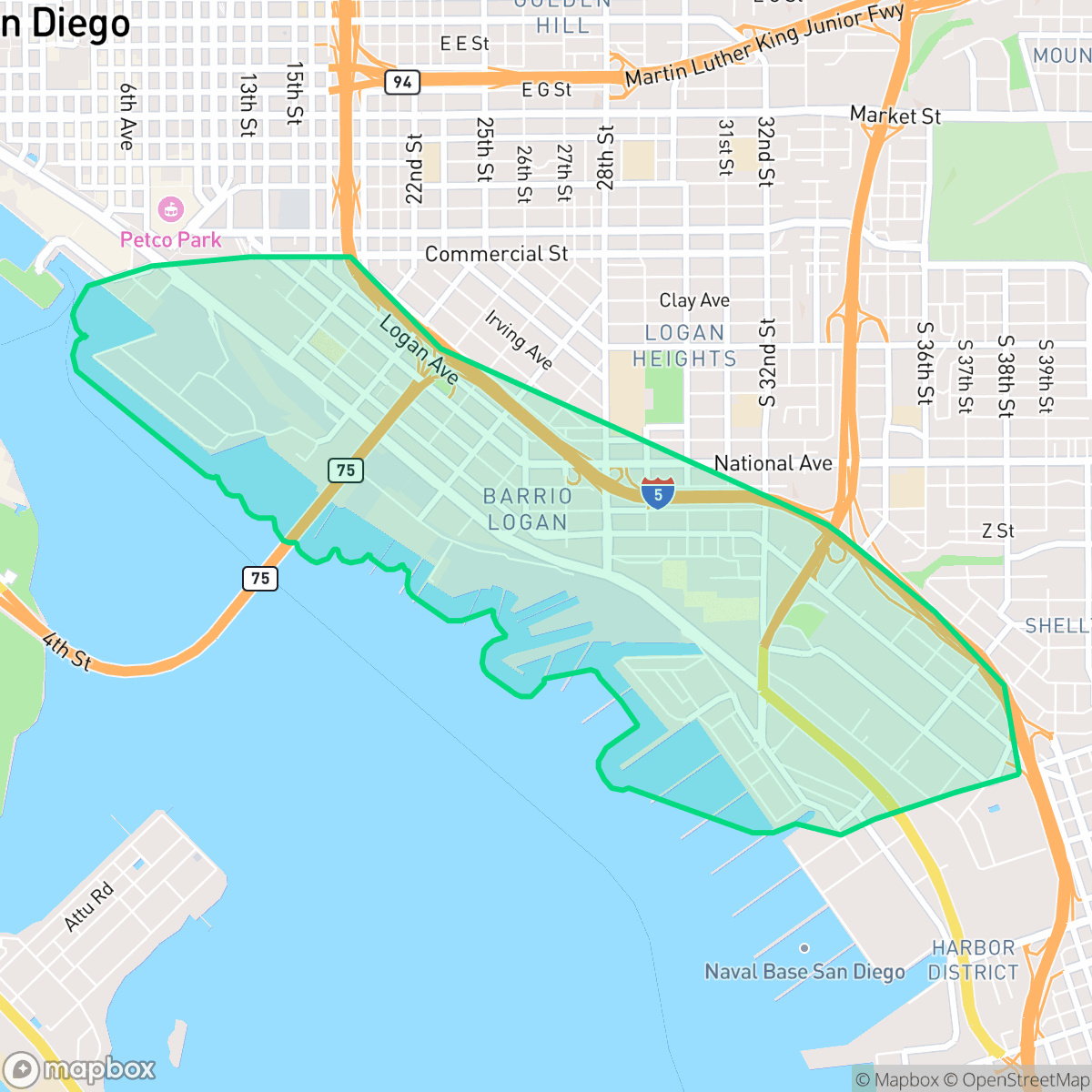 Map showing the location of Barrio Logan, San Diego, CA