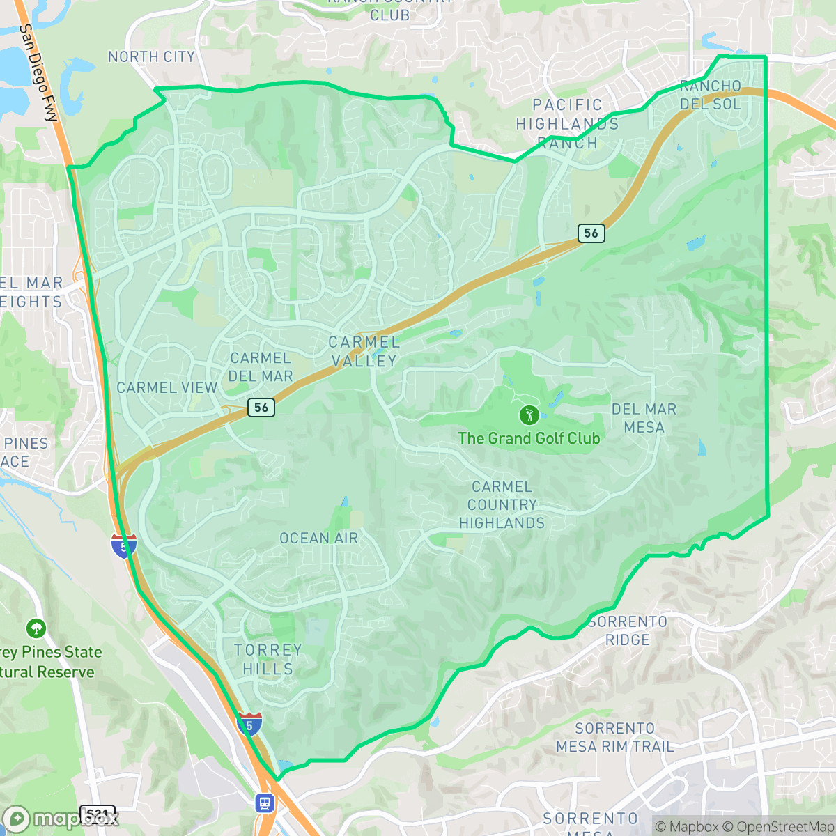 Map showing the location of Carmel Valley, San Diego, CA