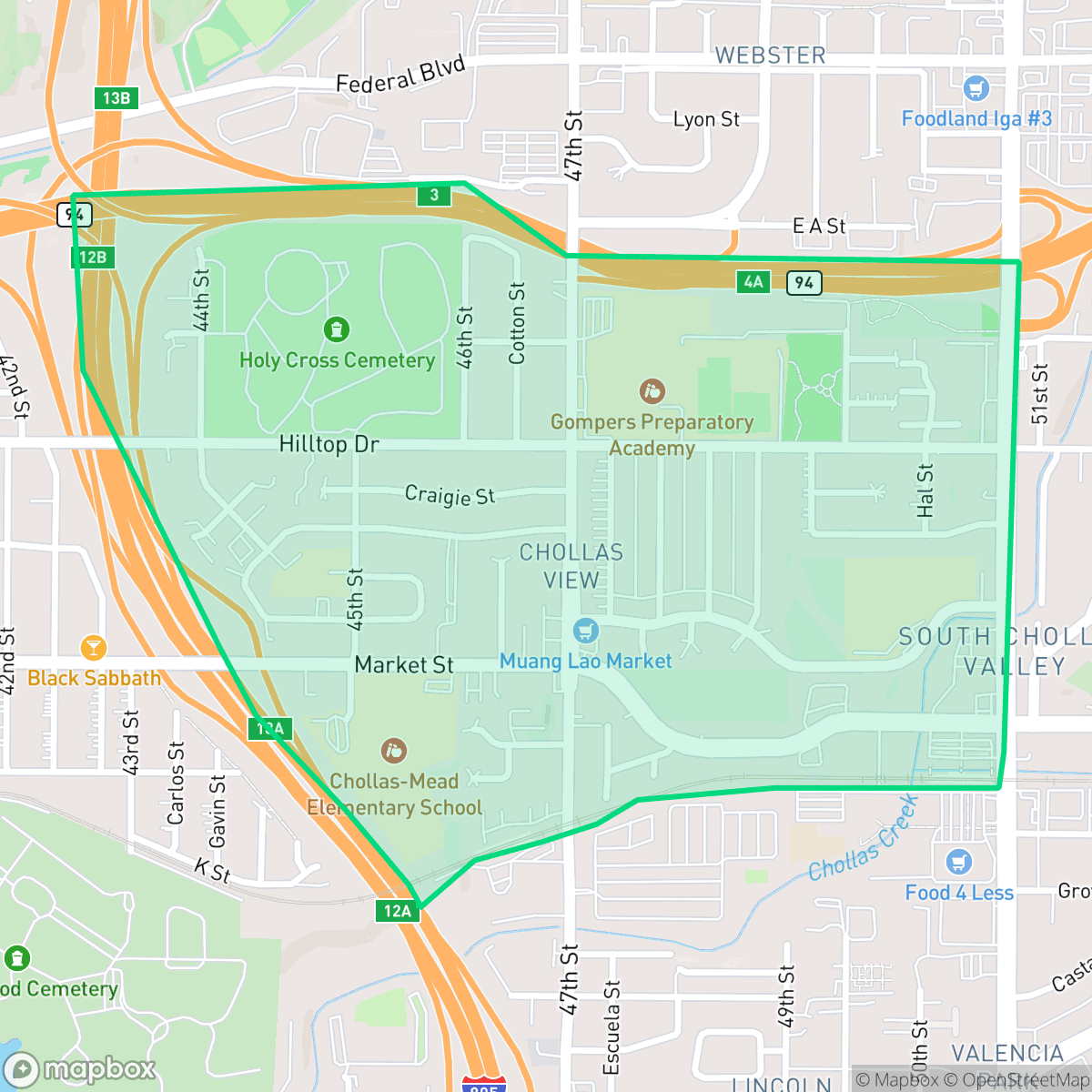 Map showing the location of Chollas View, San Diego, CA