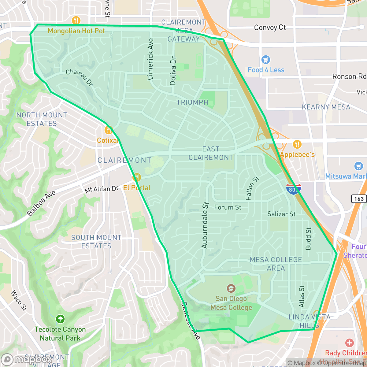 Map showing the location of Clairemont Mesa East, San Diego, CA