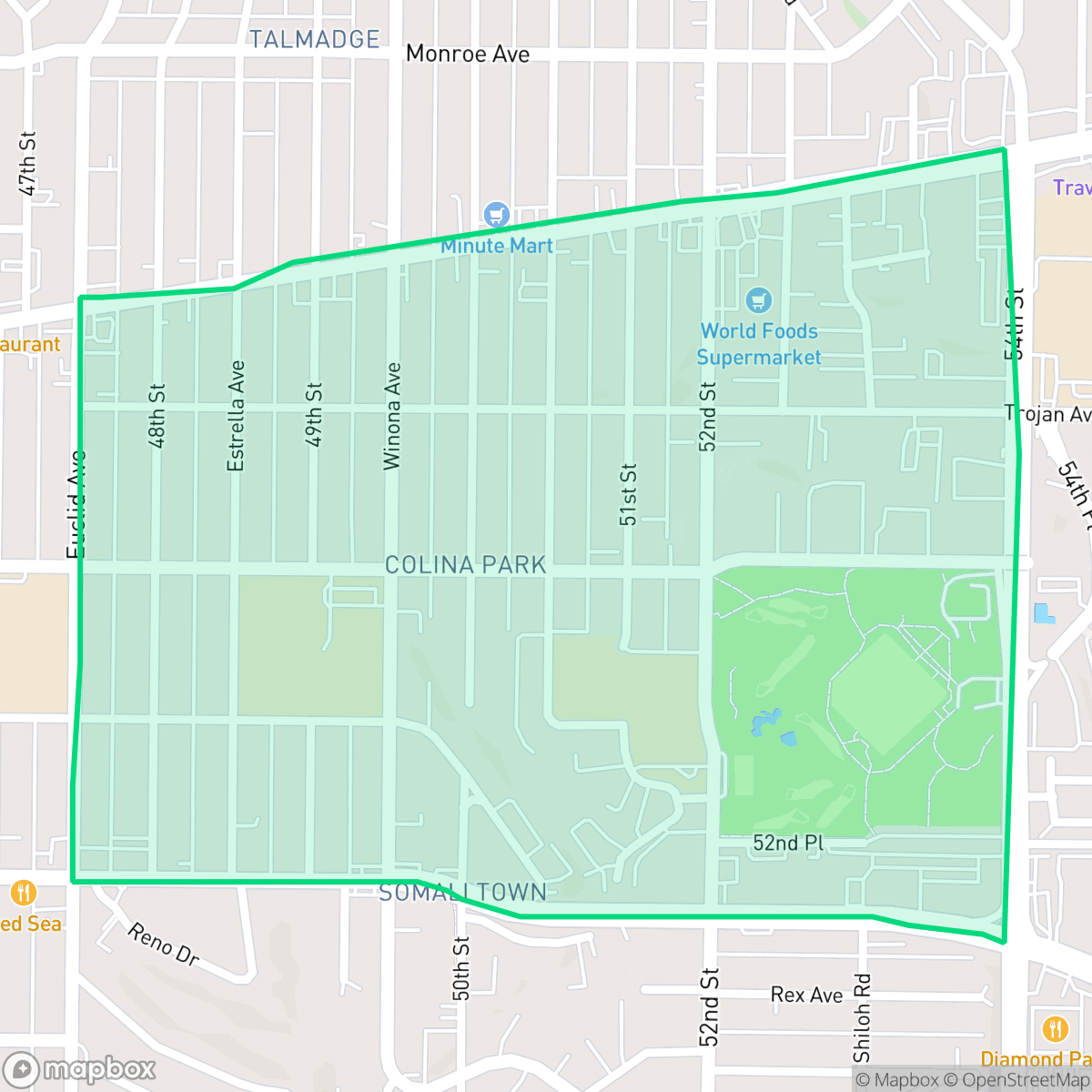 Map showing the location of Colina del Sol, San Diego, CA