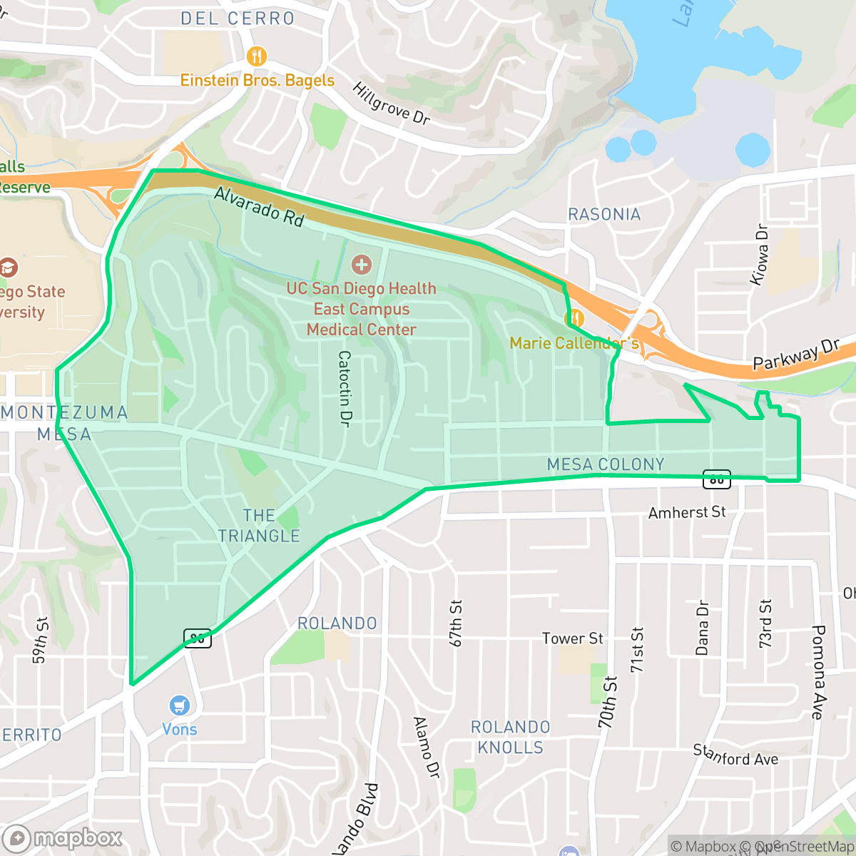 Map showing the location of College East, San Diego, CA