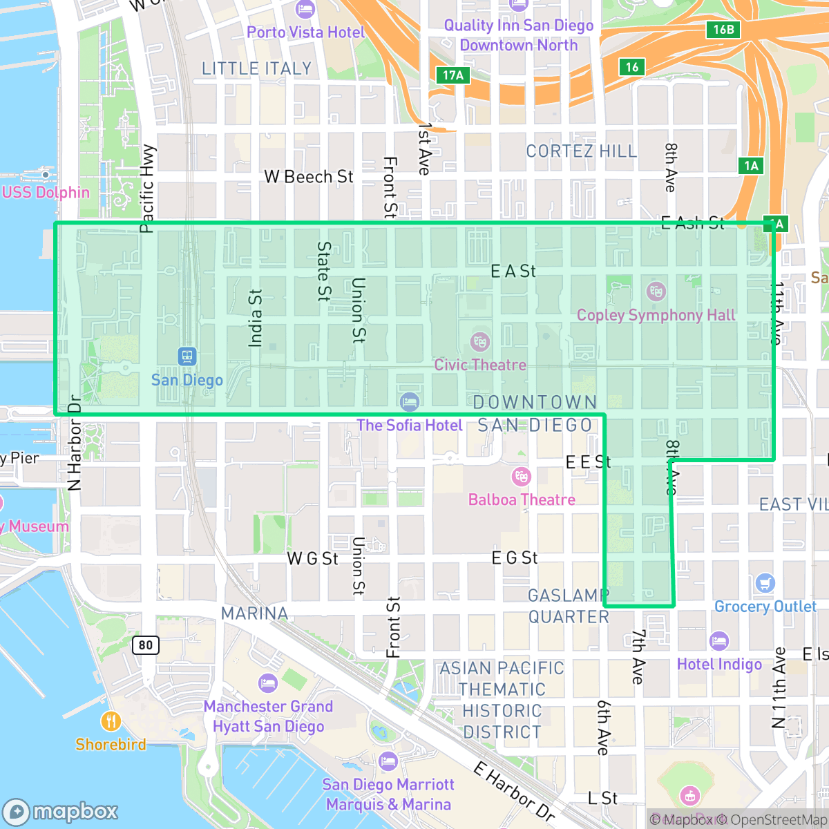 Map showing the location of Core-Columbia, San Diego, CA