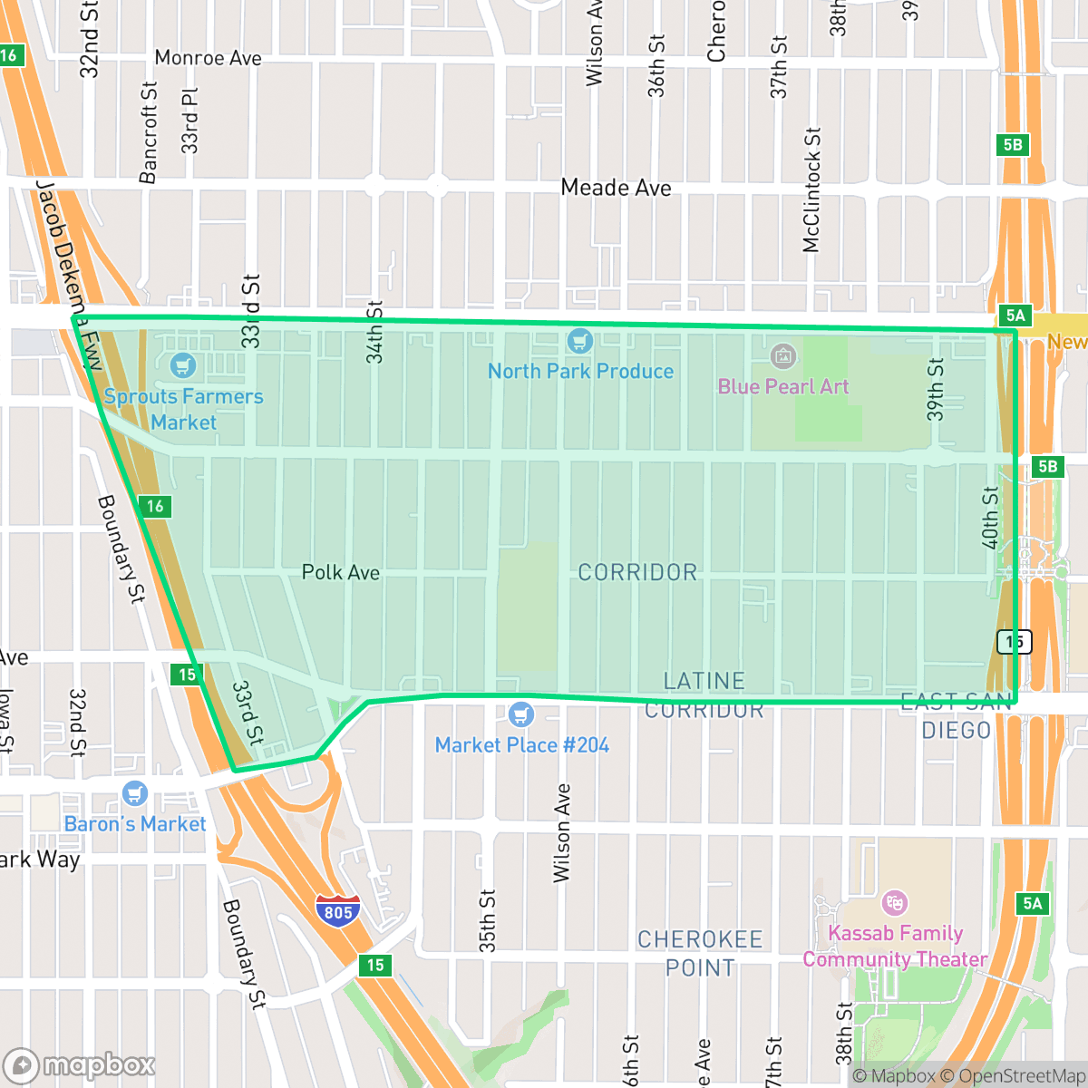 Map showing the location of Corridor, San Diego, CA