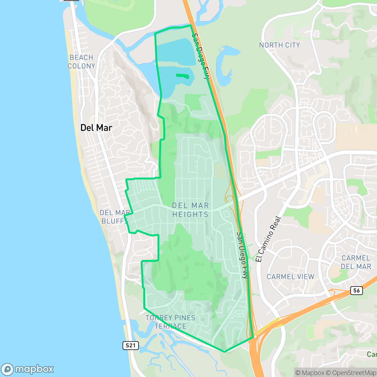 Map showing the location of Del Mar Heights, San Diego, CA