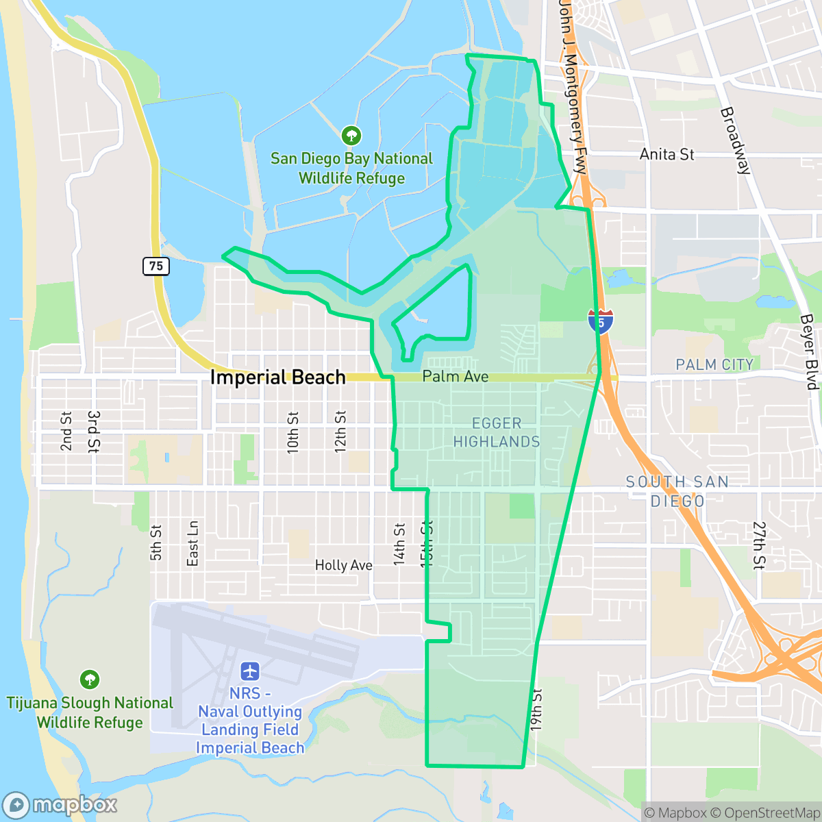 Map showing the location of Egger Highlands, San Diego, CA