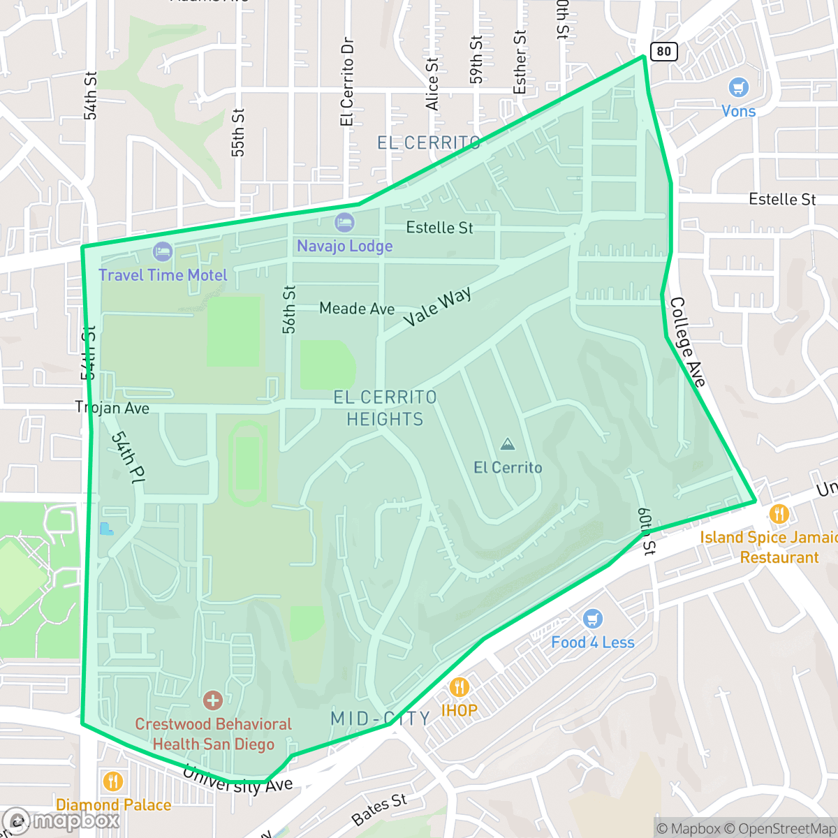 Map showing the location of El Cerrito, San Diego, CA