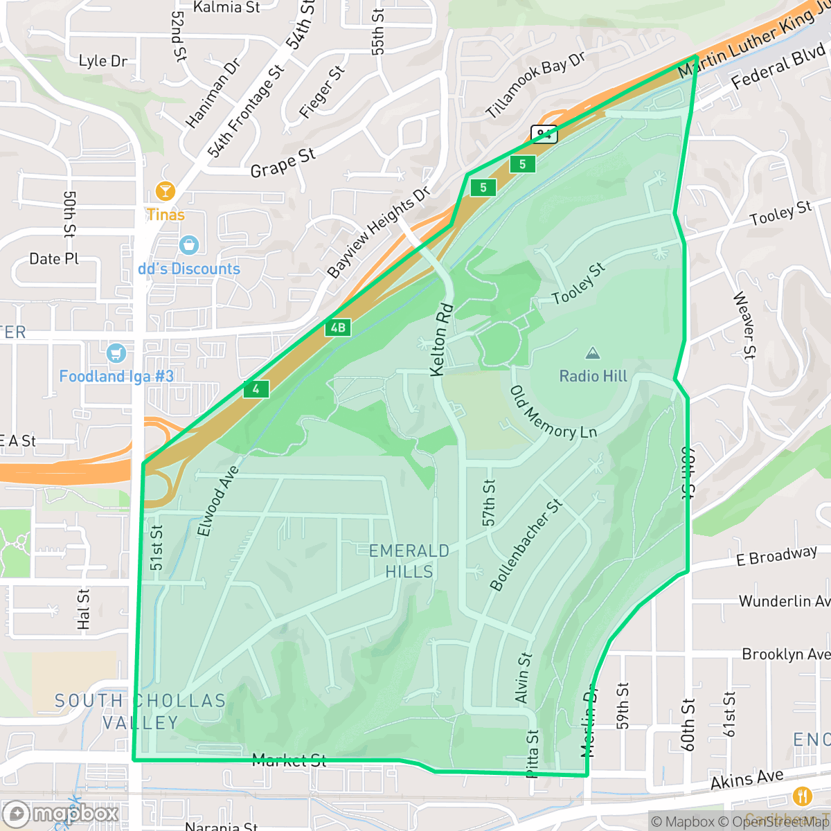 Map showing the location of Emerald Hills, San Diego, CA