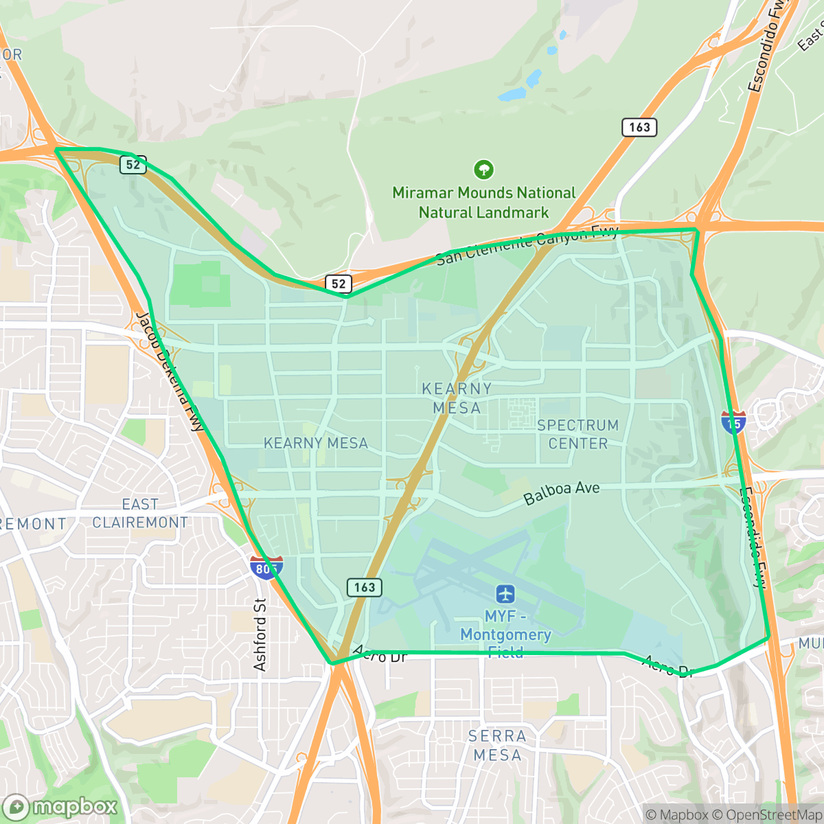 Map showing the location of Kearny Mesa, San Diego, CA