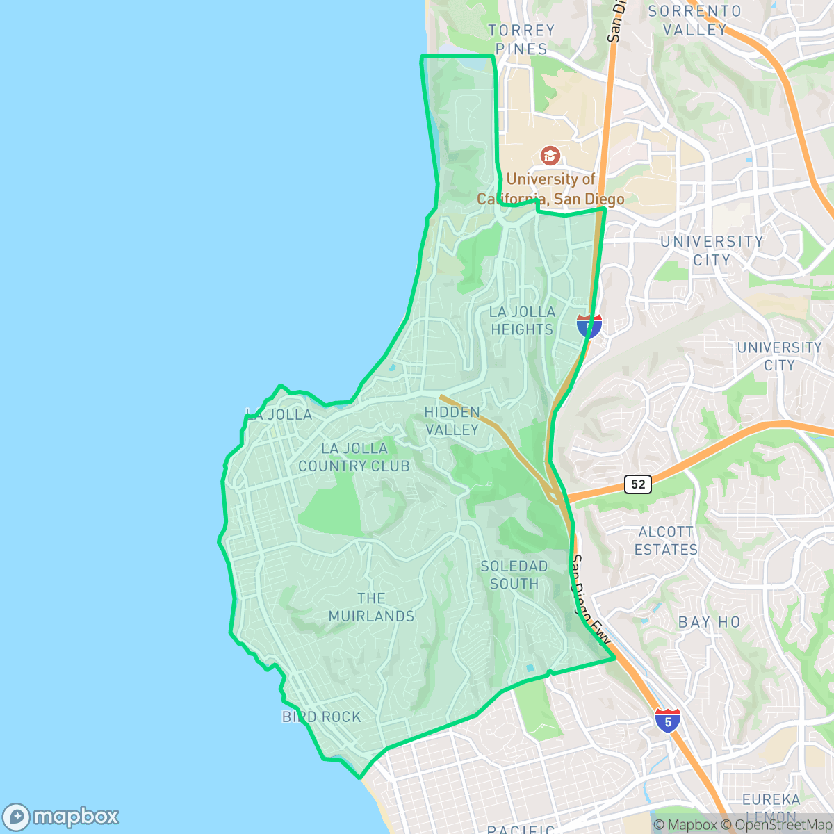 Map showing the location of La Jolla, San Diego, CA