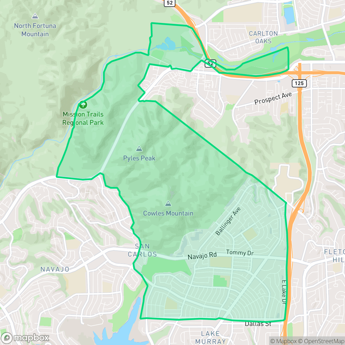 Map showing the location of Lake Murray, San Diego, CA