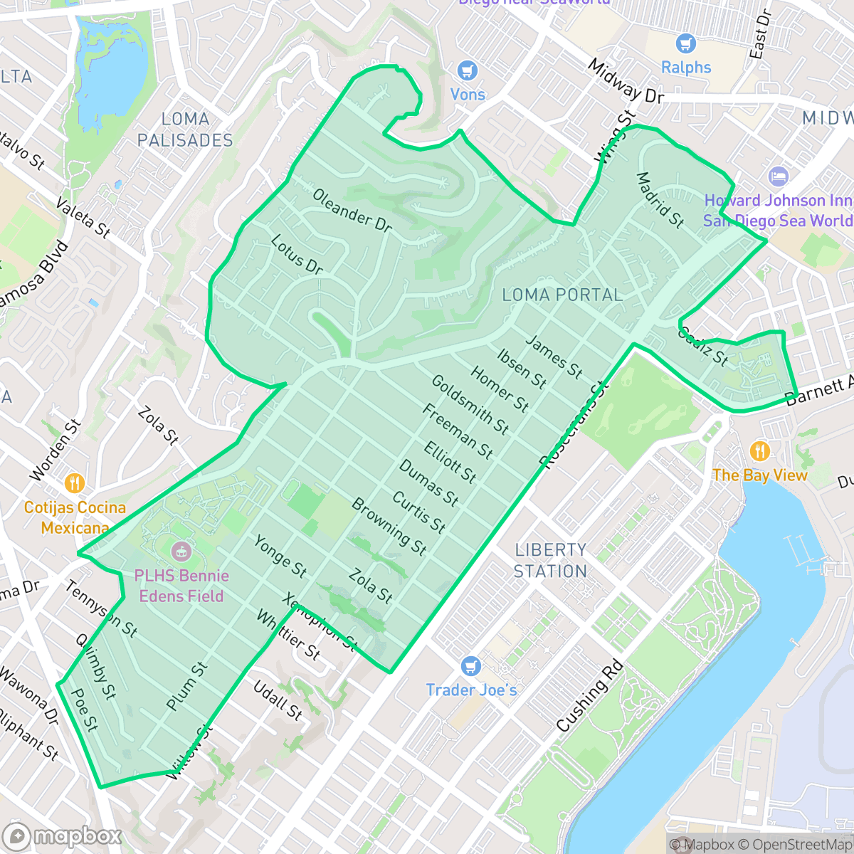 Map showing the location of Loma Portal, San Diego, CA
