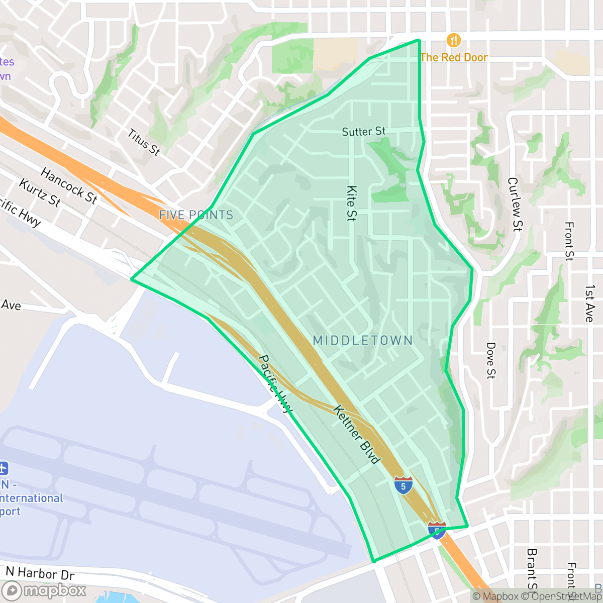 Map showing the location of Midtown, San Diego, CA