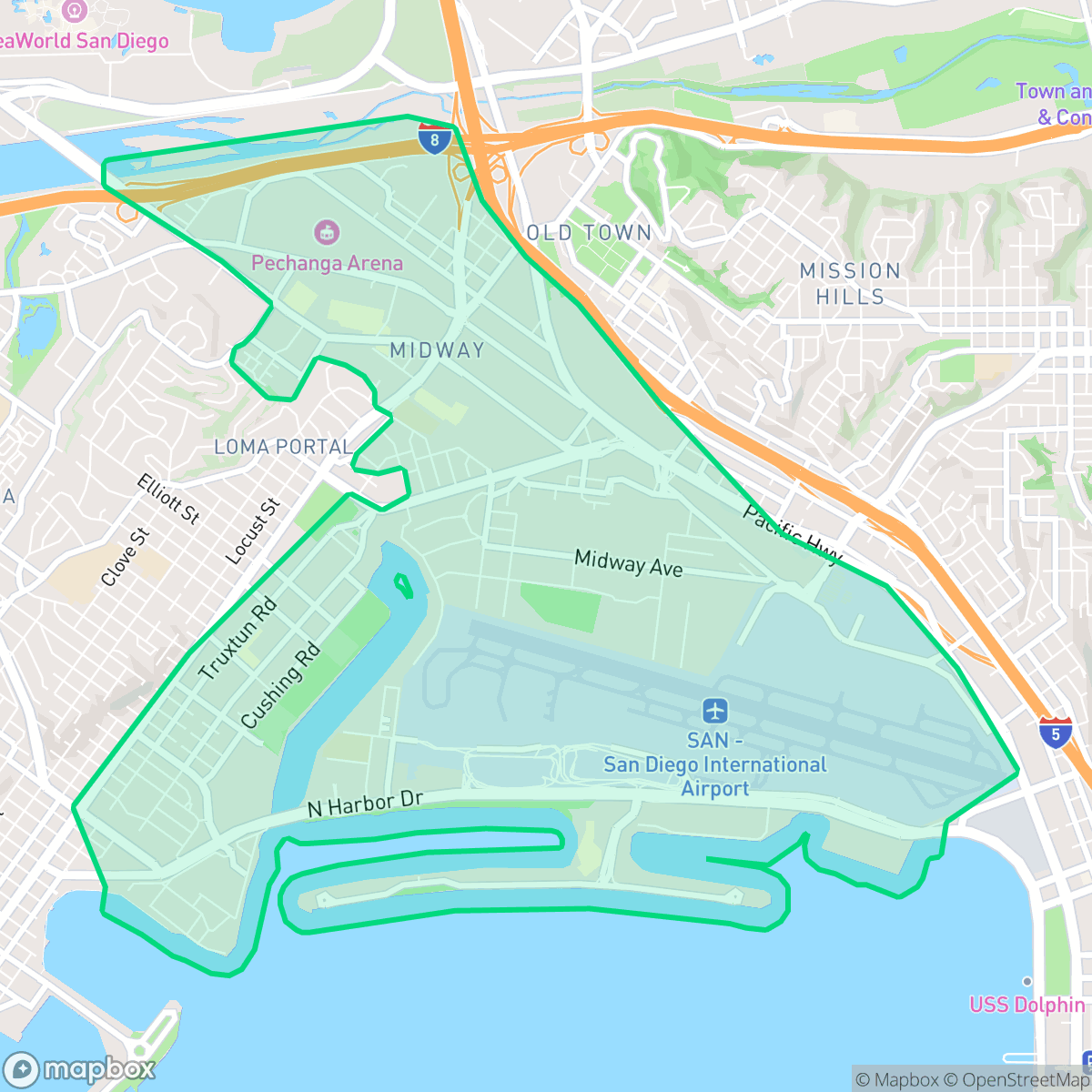 Map showing the location of Midway District, San Diego, CA