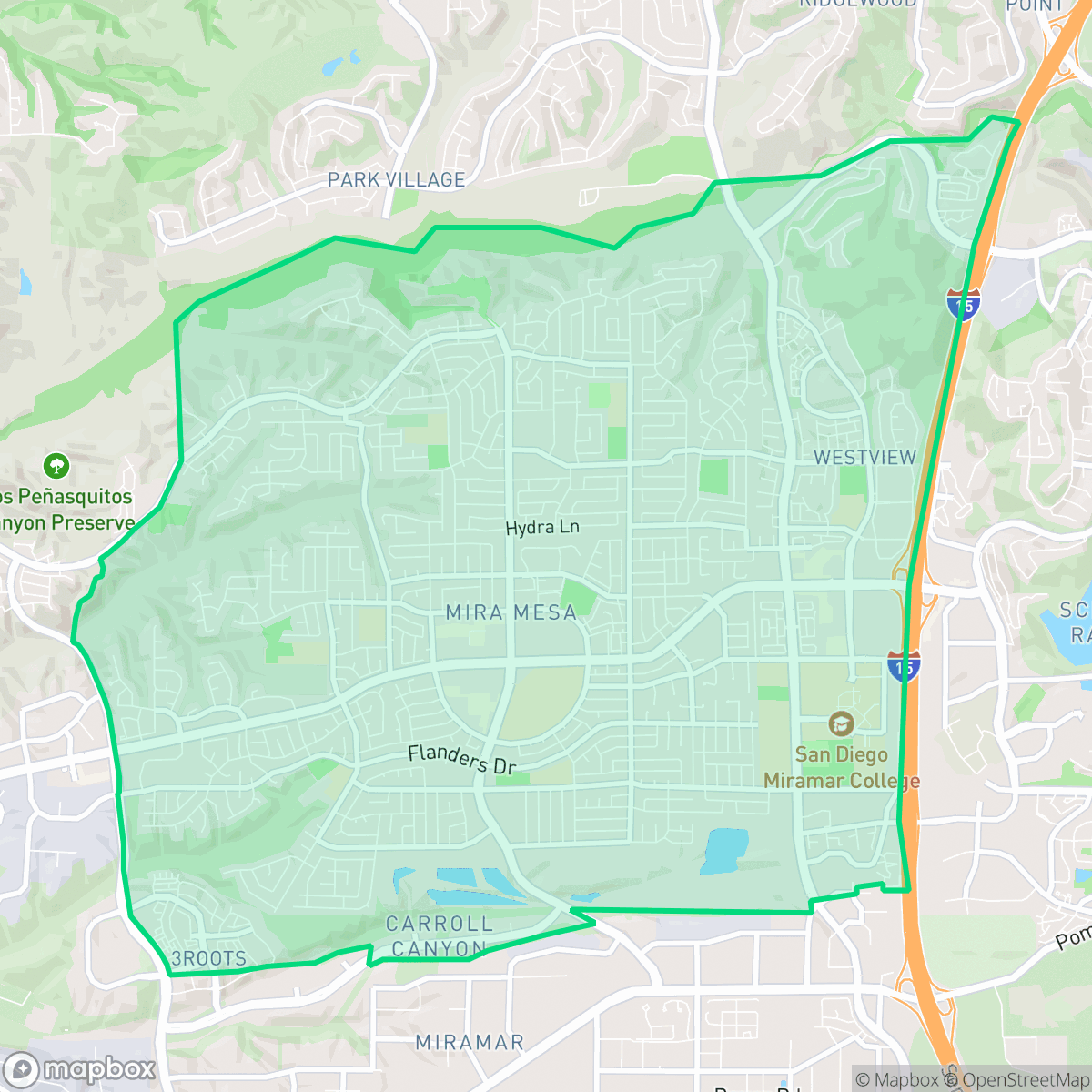 Map showing the location of Mira Mesa, San Diego, CA