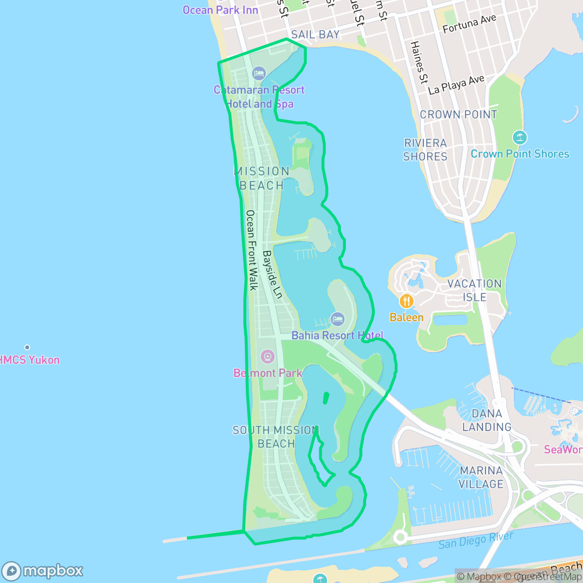 Map showing the location of Mission Beach, San Diego, CA