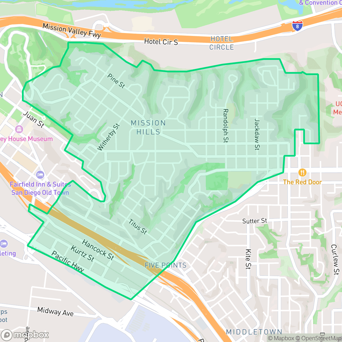 Map showing the location of Mission Hills, San Diego, CA