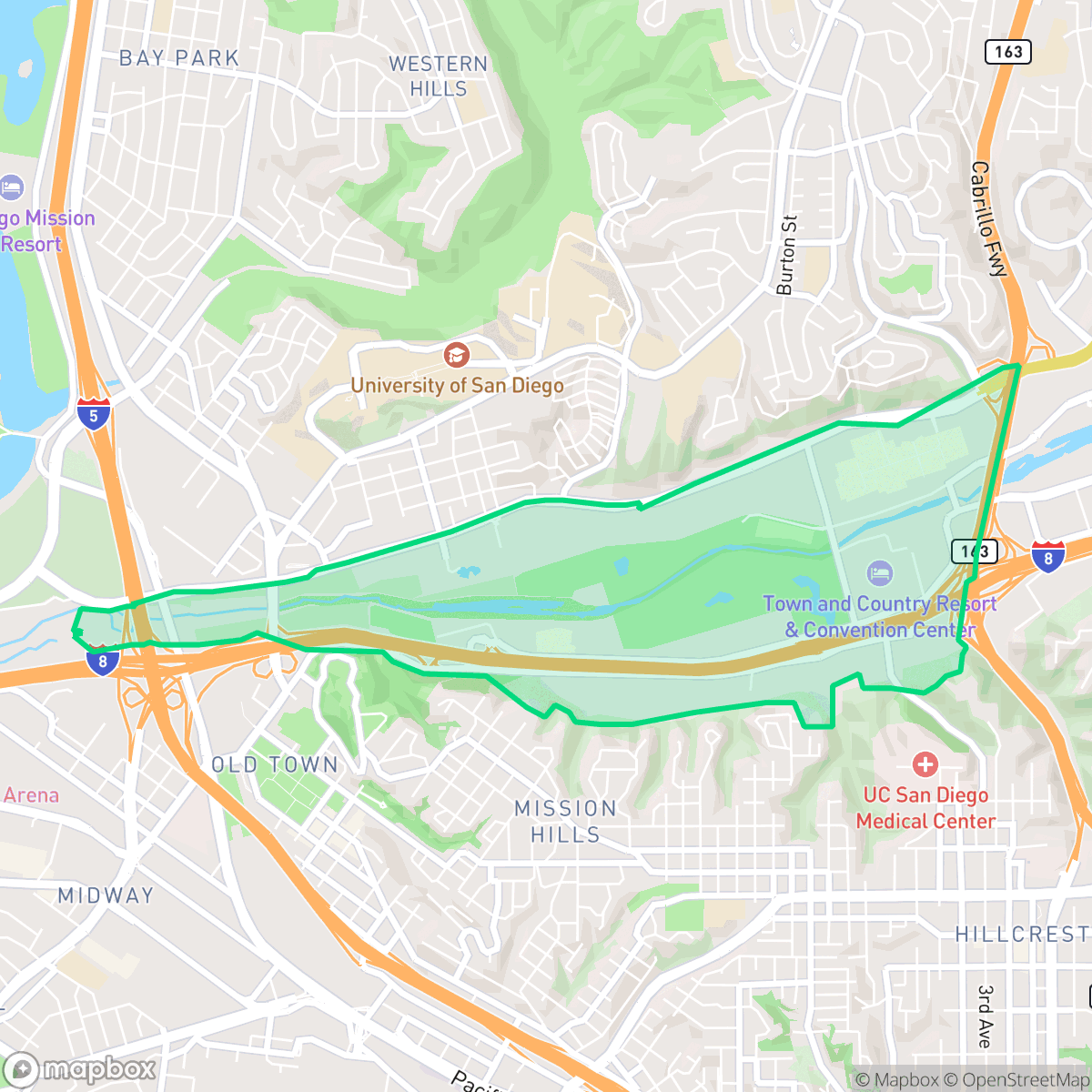 Map showing the location of Mission Valley West, San Diego, CA