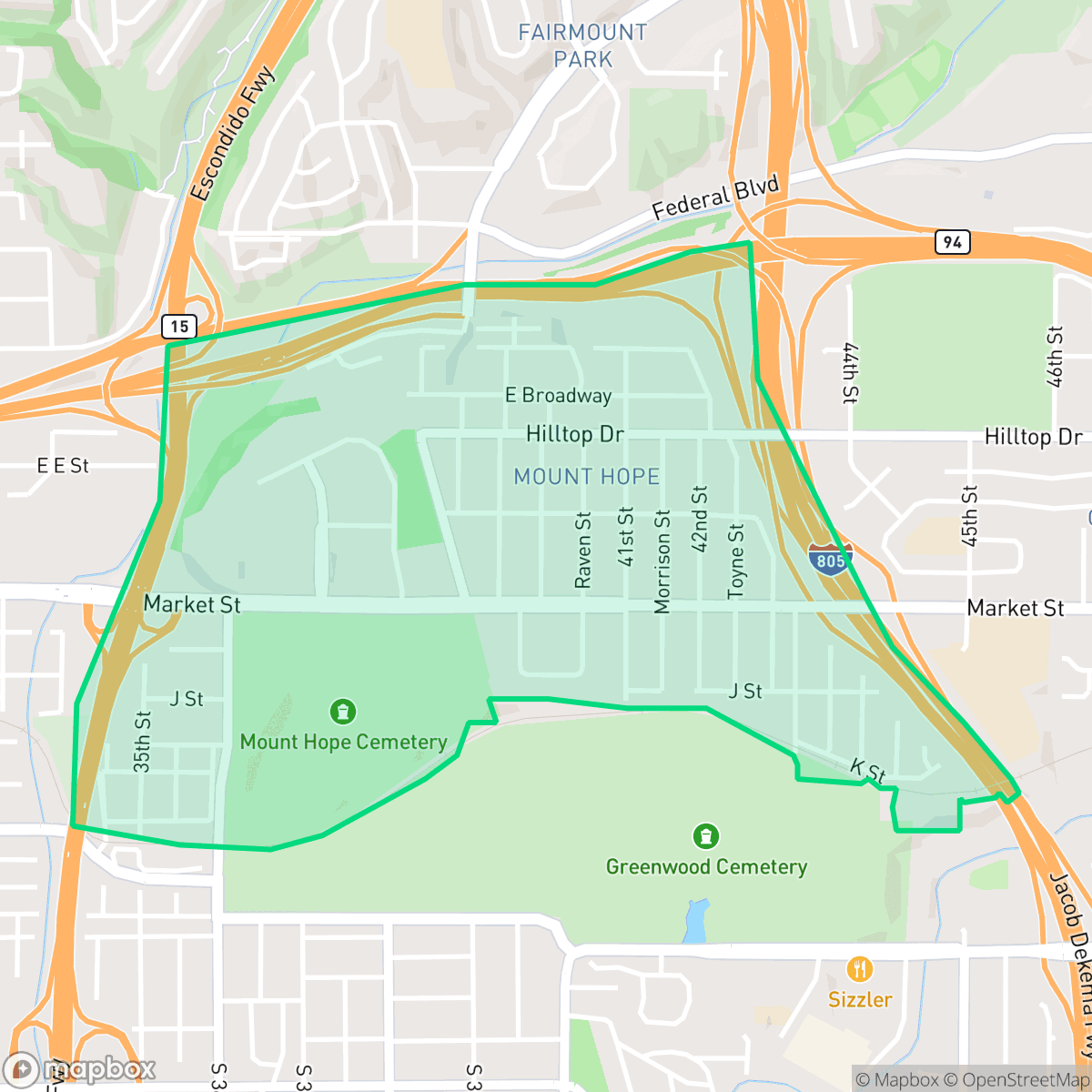 Map showing the location of Mt. Hope, San Diego, CA