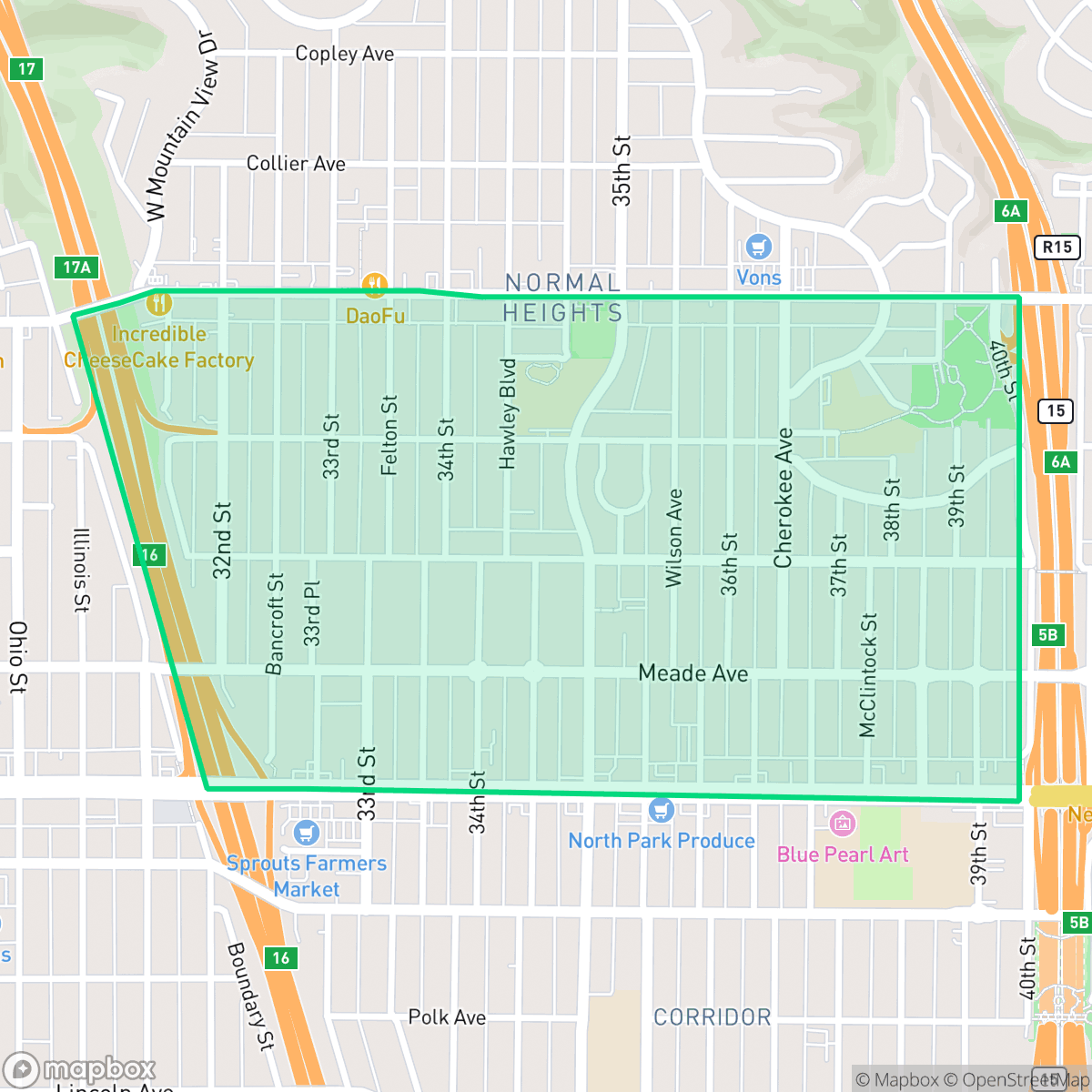 Map showing the location of Normal Heights, San Diego, CA