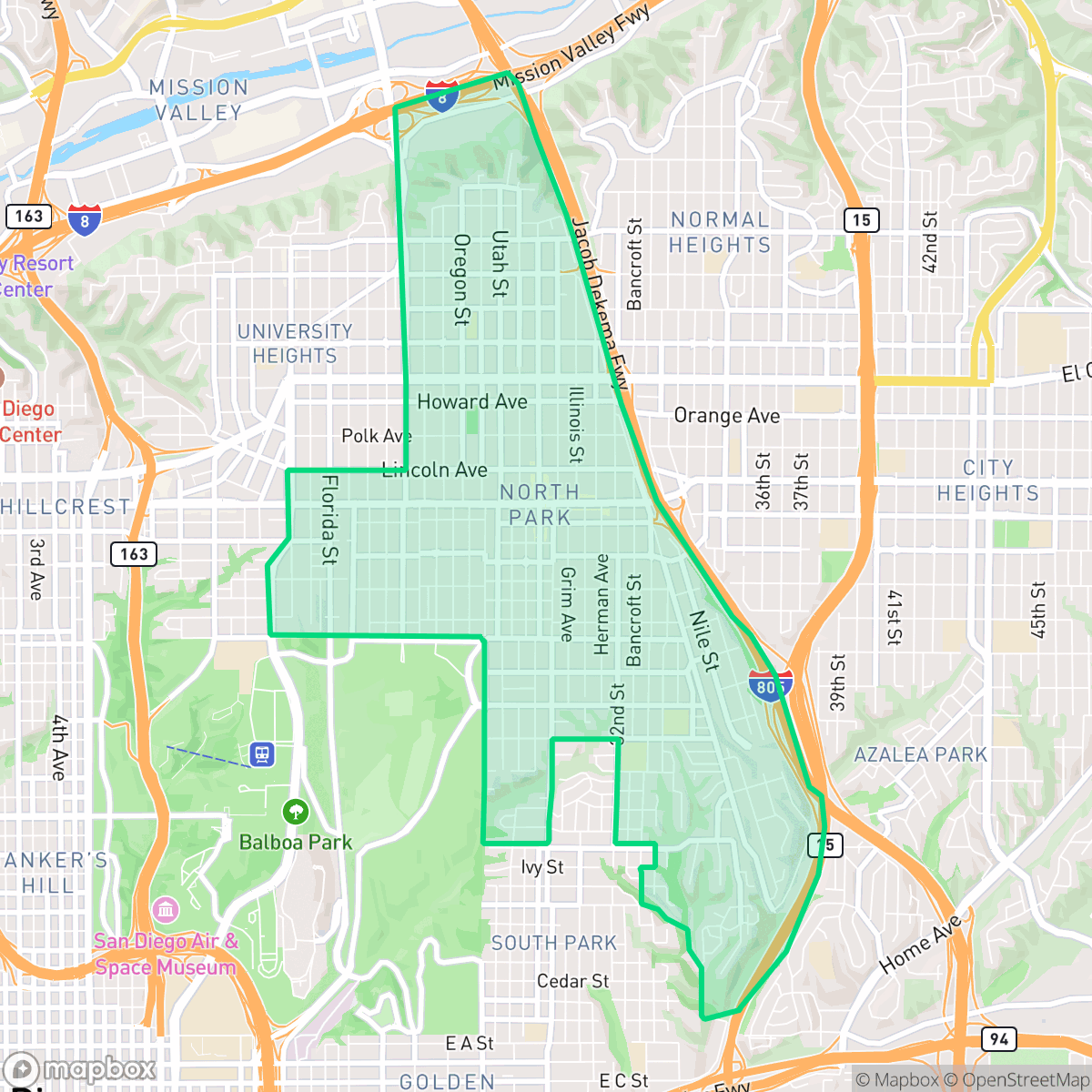 Map showing the location of North Park, San Diego, CA