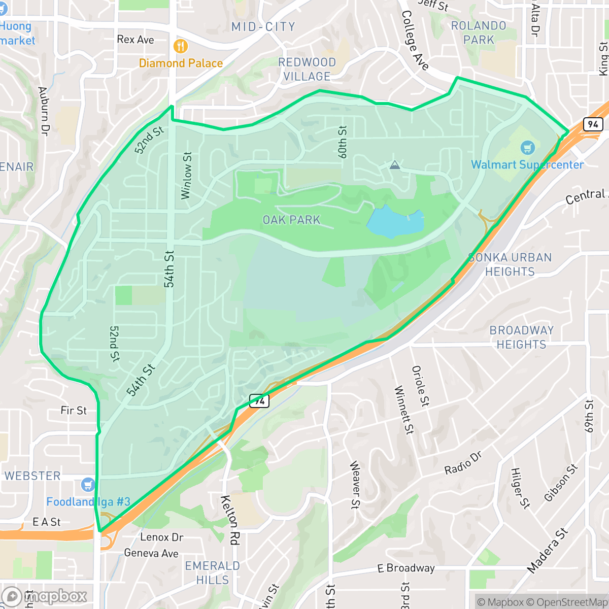 Map showing the location of Oak Park, San Diego, CA