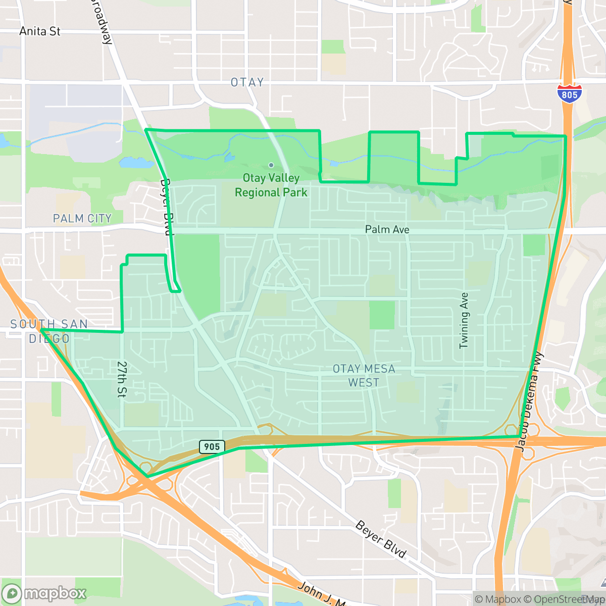 Map showing the location of Otay Mesa West, San Diego, CA