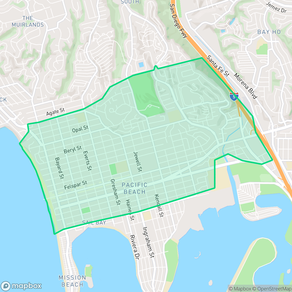 Map showing the location of Pacific Beach, San Diego, CA