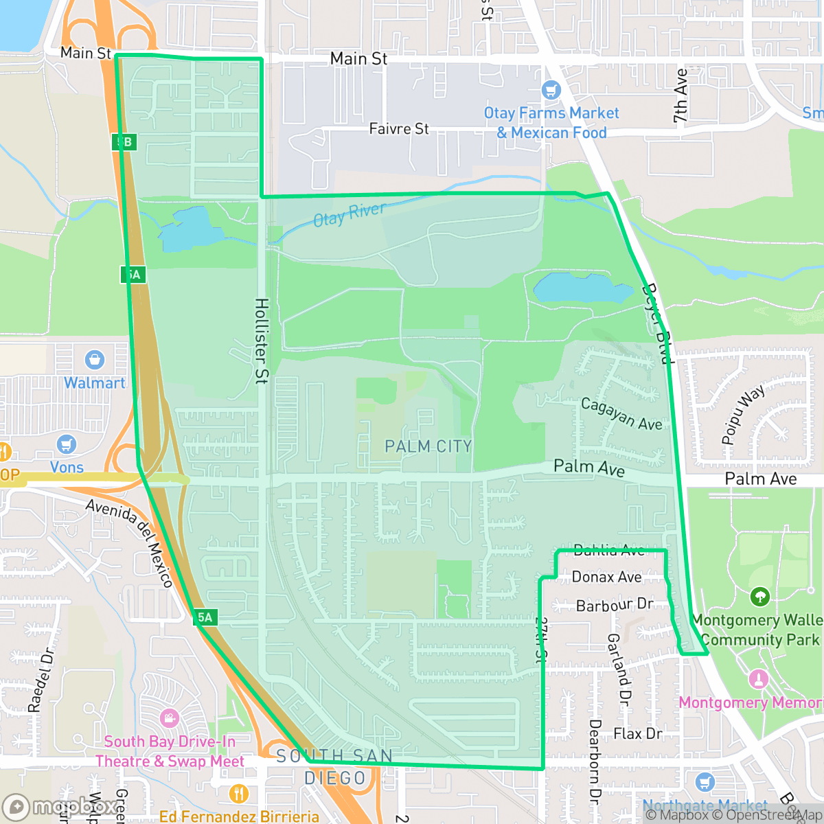 Map showing the location of Palm City, San Diego, CA