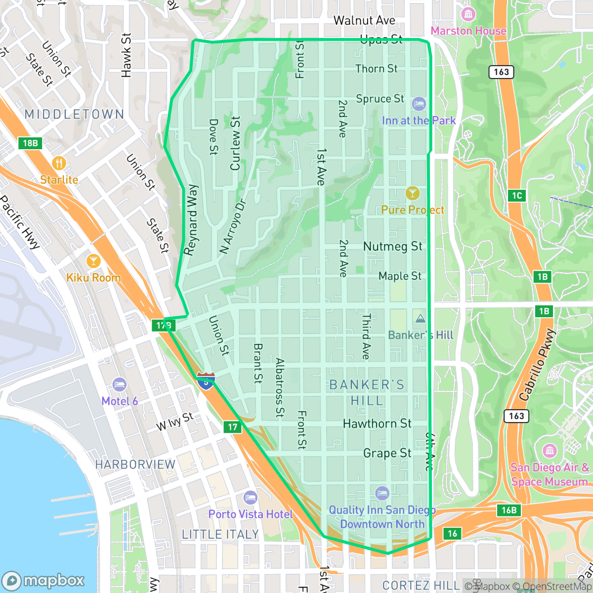 Map showing the location of Park West, San Diego, CA