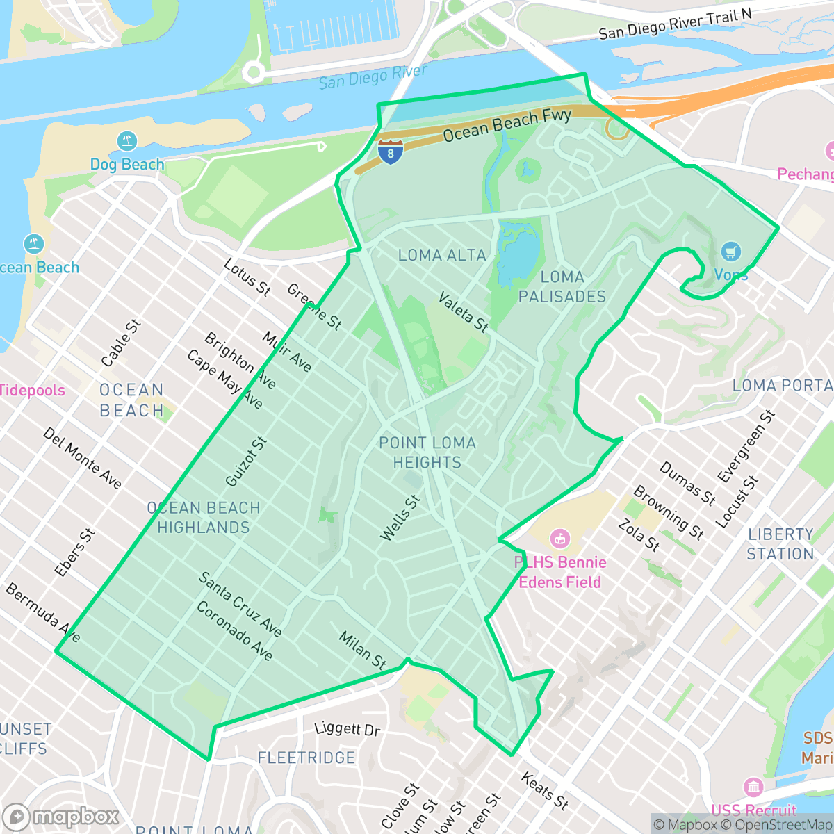 Map showing the location of Point Loma Heights, San Diego, CA
